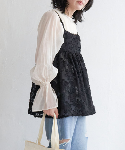 VENCEEXCHANGE（ヴァンスエクスチェンジ）の「フリンジジャガードキャミソール（タンクトップ・レディース・オフホワイト/ブラック・M）」の2枚目の写真