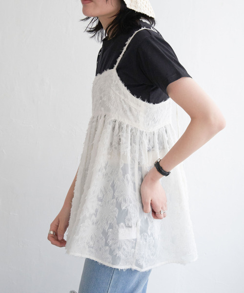 VENCEEXCHANGE（ヴァンスエクスチェンジ）の「フリンジジャガードキャミソール（タンクトップ・レディース・オフホワイト/ブラック・M）」の3枚目の写真