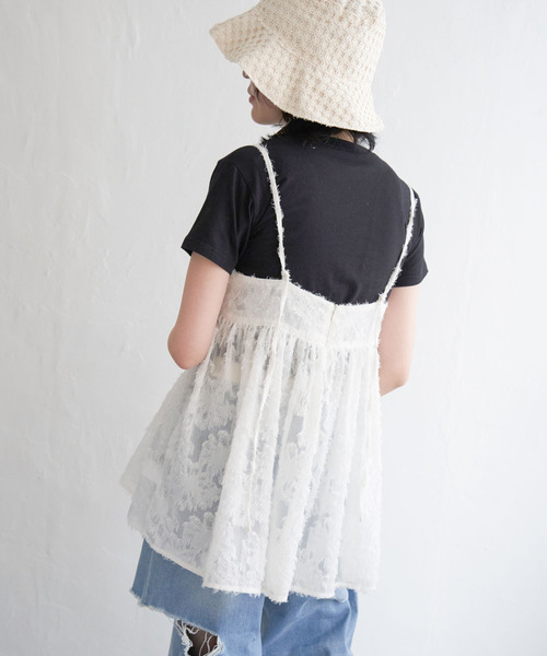 VENCEEXCHANGE（ヴァンスエクスチェンジ）の「フリンジジャガードキャミソール（タンクトップ・レディース・オフホワイト/ブラック・M）」の4枚目の写真