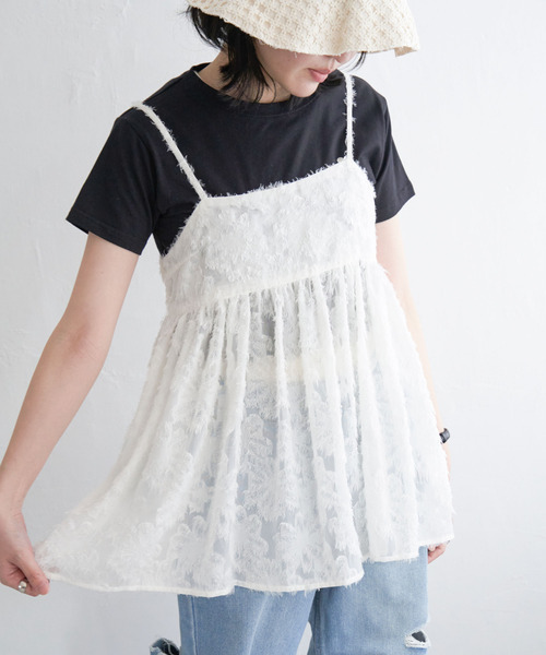 VENCEEXCHANGE（ヴァンスエクスチェンジ）の「フリンジジャガードキャミソール（タンクトップ・レディース・オフホワイト/ブラック・M）」の6枚目の写真