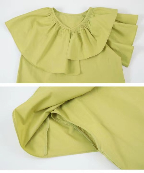 MAISON DE THERESE（メゾン ド テレーズ）の「Vネック変則フリルシャツブラウス（シャツ/ブラウス・レディース・イエロー×グリーン/ブラック/ホワイト・M）」の13枚目の写真