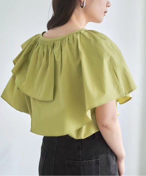 MAISON DE THERESE（メゾン ド テレーズ）の「Vネック変則フリルシャツブラウス（シャツ/ブラウス・レディース・イエロー×グリーン/ブラック/ホワイト・M）」の6枚目の写真