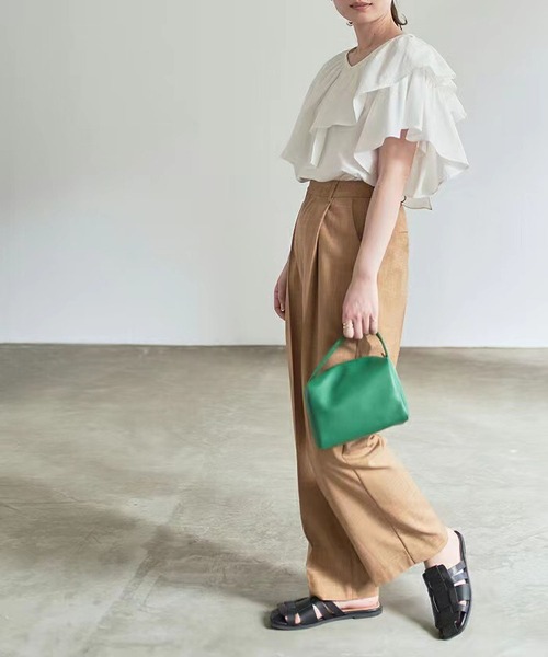 MAISON DE THERESE（メゾン ド テレーズ）の「Vネック変則フリルシャツブラウス（シャツ/ブラウス・レディース・イエロー×グリーン/ブラック/ホワイト・M）」の10枚目の写真