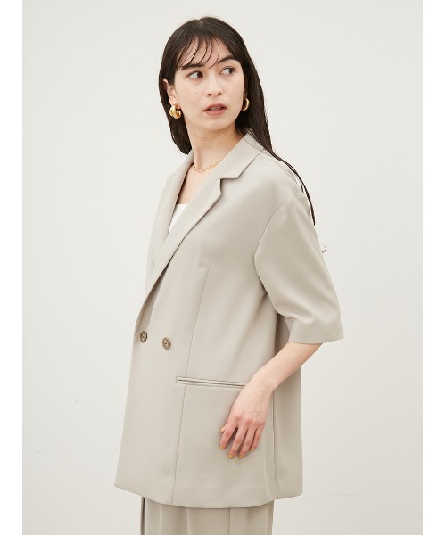 【新品】ミラオーウェン ショートスリーブダブルジャケット 黒 Mila Owen（ミラオーウェン）の「ショートスリーブダブル