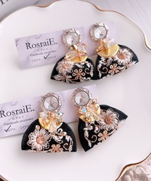 【RosraiE】ブラックインド刺繍リボンタッセル キラキラ ピアス(MA)