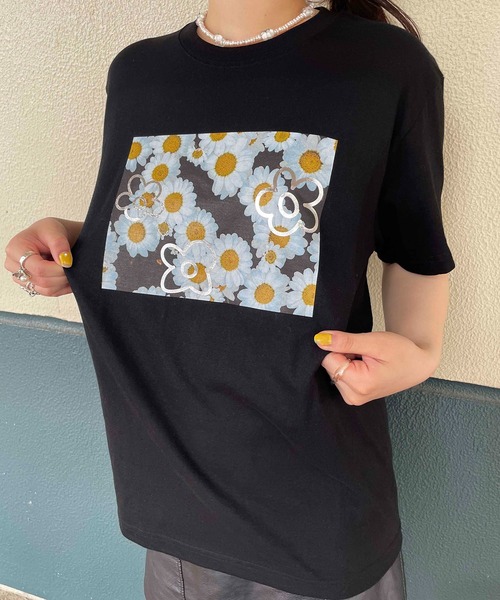Casselini（キャセリーニ）の「【Casselini】EC限定 Foil daisy print s/s Tee designed by Casselini（Tシャツ/カットソー・レディース・ホワイト/ブラック・M/S）」の8枚目の写真