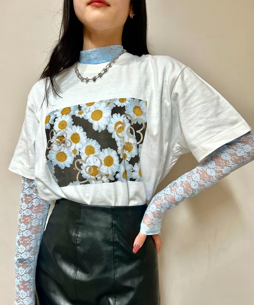 Casselini（キャセリーニ）の「【Casselini】EC限定 Foil daisy print s/s Tee designed by Casselini（Tシャツ/カットソー・レディース・ホワイト/ブラック・M/S）」の12枚目の写真
