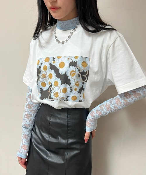 Casselini（キャセリーニ）の「【Casselini】EC限定 Foil daisy print s/s Tee designed by Casselini（Tシャツ/カットソー・レディース・ホワイト/ブラック・M/S）」の14枚目の写真