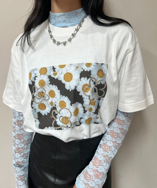 Casselini（キャセリーニ）の「【Casselini】EC限定 Foil daisy print s/s Tee designed by Casselini（Tシャツ/カットソー・レディース・ホワイト/ブラック・M/S）」の11枚目の写真