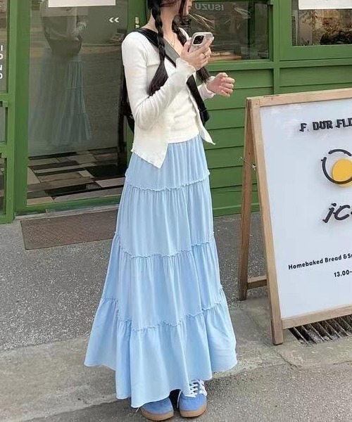 セール】シフォン 切替 ロングスカート 裏地付き（スカート