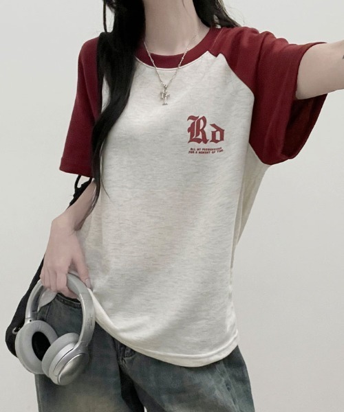 VIVID LADY(ビビッドレディー)の「配色ラグラン半袖Tシャツ レディース 夏 ブロークコア(Tシャツ/カットソー・レディース・ネイビー/オートミール/ホワイト系・FREE)」の21枚目の写真