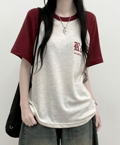 ライフワーク レディース) カラフル ピグメント ラドック 半袖 セール】配色ラグラン半袖Tシャツ レディース 夏 ブロークコア