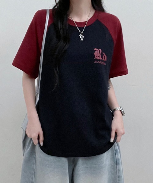 VIVID LADY(ビビッドレディー)の「配色ラグラン半袖Tシャツ レディース 夏 ブロークコア(Tシャツ/カットソー・レディース・ネイビー/オートミール/ホワイト系・FREE)」の14枚目の写真