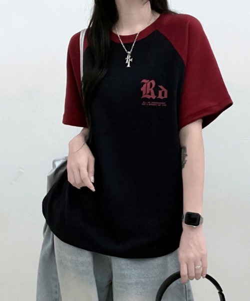 VIVID LADY(ビビッドレディー)の「配色ラグラン半袖Tシャツ レディース 夏 ブロークコア(Tシャツ/カットソー・レディース・ネイビー/オートミール/ホワイト系・FREE)」の15枚目の写真