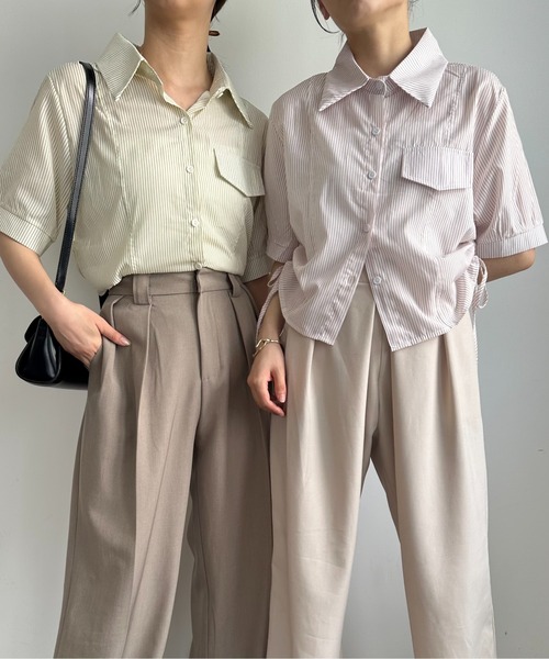 Amiur(エミレ)の「drawstring stripe shirt / ドローストリングストライプシャツ(シャツ/ブラウス・レディース・ピンク/ライム/ブルー・FREE)」の12枚目の写真