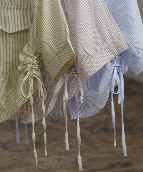 Amiur(エミレ)の「drawstring stripe shirt / ドローストリングストライプシャツ(シャツ/ブラウス・レディース・ピンク/ライム/ブルー・FREE)」の8枚目の写真