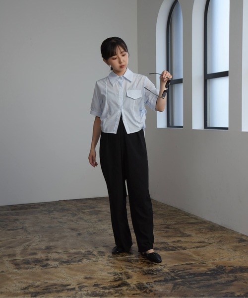 Amiur(エミレ)の「drawstring stripe shirt / ドローストリングストライプシャツ(シャツ/ブラウス・レディース・ピンク/ライム/ブルー・FREE)」の7枚目の写真