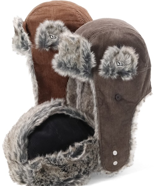 NEW ERA（ニューエラ）の「ニューエラ トラッパー ファーボアフリース コーデュロイ（キャップ・メンズ・ブラック/オリーブ/ベージュ・M/L/XL）」の3枚目の写真