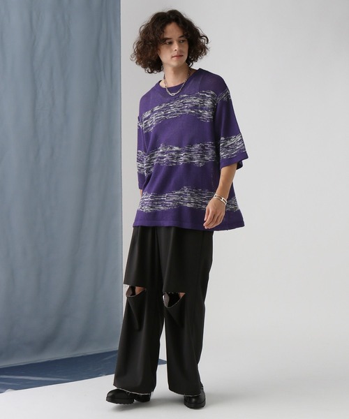 HARE（ハレ）の「グランジボーダーニット(HARE)（ニット/セーター・メンズ・パープル/ブラック・FREE）」の16枚目の写真