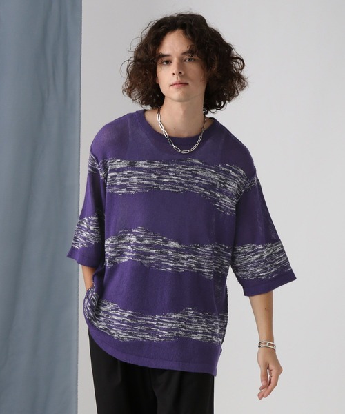HARE（ハレ）の「グランジボーダーニット(HARE)（ニット/セーター・メンズ・パープル/ブラック・FREE）」の8枚目の写真