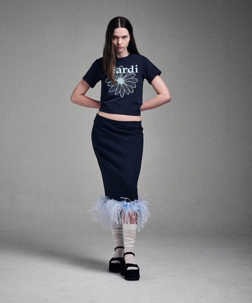 Mardi Mercredi（マルディメクルディ）の「SLIM TSHIRT FLOWERMARDI / スリム Tシャツ フラワーマルディ（Tシャツ/カットソー・レディース・ブラック系その他/ホワイト×ネイビー/ネイビー系1/グレー系その他・FREE）」の21枚目の写真