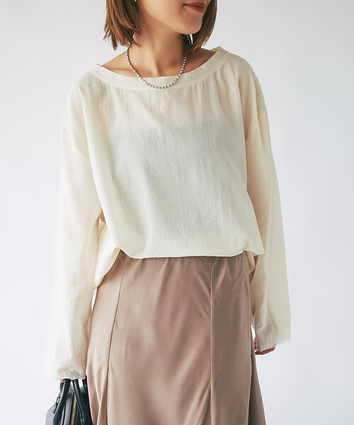 un dix cors（アンディコール）の「《コーデの幅を広げる》ルーズネックシアープルオーバー（シャツ/ブラウス・レディース・チャコールグレー/カーキ/アイボリー・FREE）」の5枚目の写真