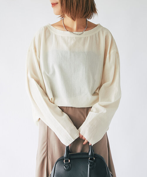 un dix cors（アンディコール）の「《コーデの幅を広げる》ルーズネックシアープルオーバー（シャツ/ブラウス・レディース・チャコールグレー/カーキ/アイボリー・FREE）」の8枚目の写真