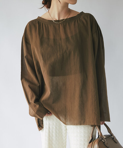 un dix cors（アンディコール）の「《コーデの幅を広げる》ルーズネックシアープルオーバー（シャツ/ブラウス・レディース・チャコールグレー/カーキ/アイボリー・FREE）」の20枚目の写真