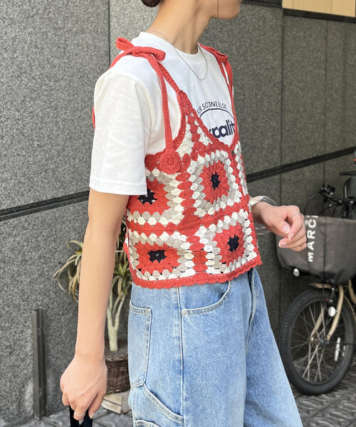 CPCM（シーピーシーエム）の「クロシェ風キャミ（ニット/セーター・レディース・アイボリー/オレンジ/ブラック・FREE）」の7枚目の写真