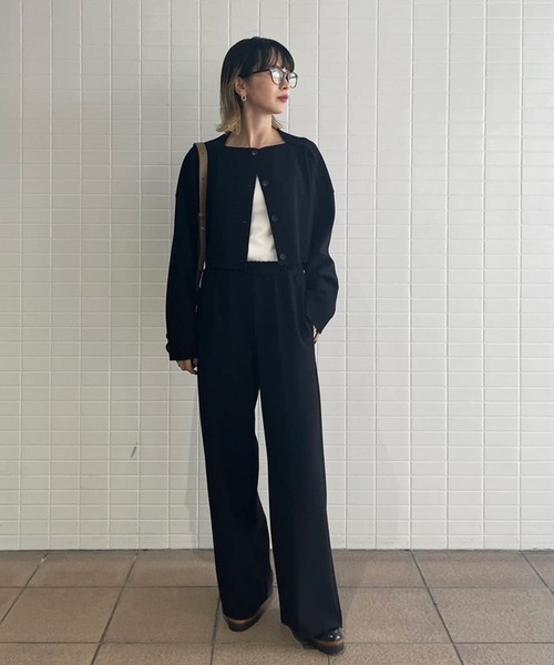 DRESSLAVE（ドレスレイブ）の「high gauge knit bonding midrif jacket(ハイゲージニットボンディングミドリフ丈ジャケット)（カーディガン/ボレロ・レディース・ブラック/ホワイト・38）」の16枚目の写真