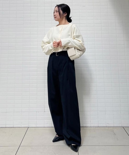 カーディガン high gauge knit bonding midrif jacket(ハイゲージニットボンディングミドリフ丈ジャケット) レディー セール】high gauge knit bonding midrif jacket(ハイゲージ