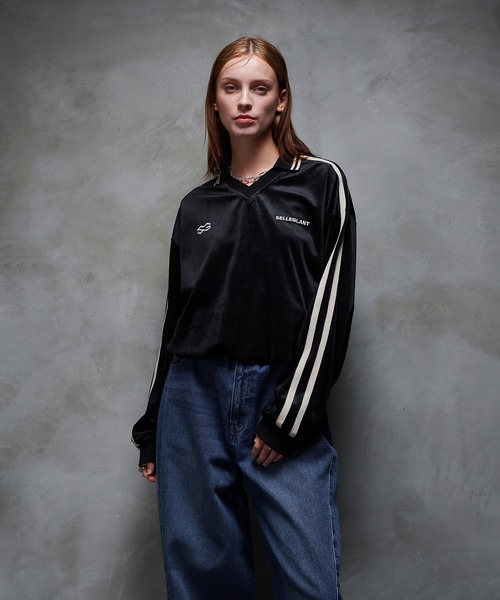 selle glant（セレグランテ）の「VELOUR LONG SLEEVE GAME SHIRT/ベロアロングスリーブゲームシャツ（Tシャツ/カットソー・メンズ・ブラック/ダークブラウン・SMALL/MEDIUM/LARGE）」の5枚目の写真