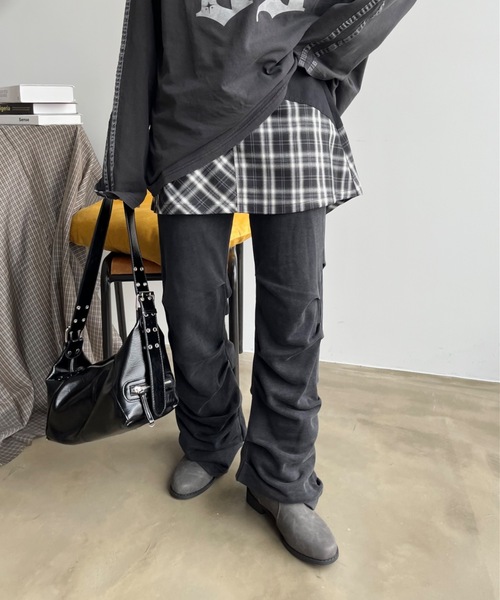 セール】アシメントリーチェック柄レイヤードミニスカート
