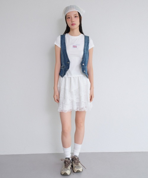 FCMM（エフシーエムエム）の「FLAG RHINESTONE CROP TEE/フラッグラインストーンクロップT（Tシャツ/カットソー・レディース・ホワイト/ネイビー/グレー・MEDIUM/SMALL）」の7枚目の写真