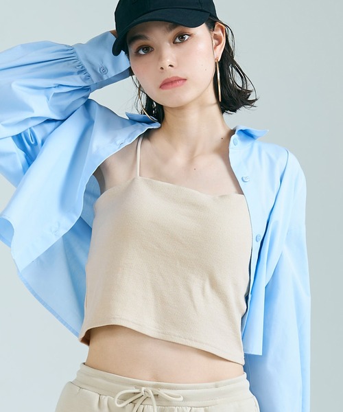 coca(coca)(コカ)の「カップ付きショート丈リブキャミソール(キャミソール・レディース・ライトベージュ/ブラック・L/S/M)」の2枚目の写真