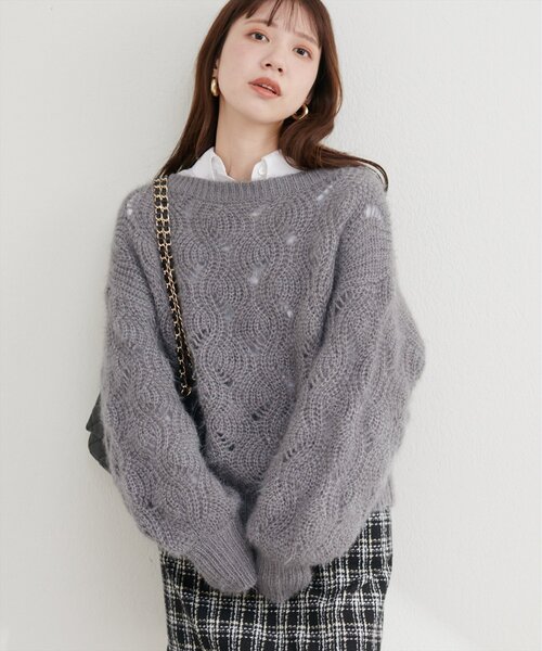 natural couture(ナチュラルクチュール)の「【Web限定】ふわふわ透かしニット(ニット/セーター・レディース・グレー/アイボリー/サックスブルー/ベージュ/ピンク・FREE)」の3枚目の写真