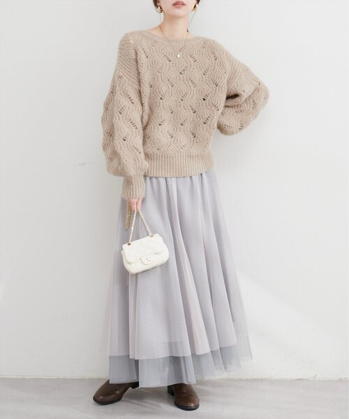 natural couture(ナチュラルクチュール)の「【Web限定】ふわふわ透かしニット(ニット/セーター・レディース・グレー/アイボリー/サックスブルー/ベージュ/ピンク・FREE)」の15枚目の写真