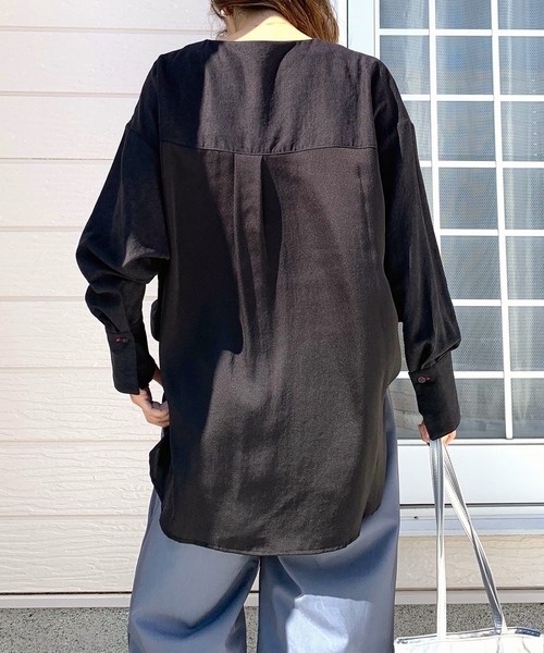 Q（キュー）の「スエードタッチオーバーシャツ（シャツ/ブラウス・レディース・ブラック/ベージュ・MEDIUM）」の7枚目の写真