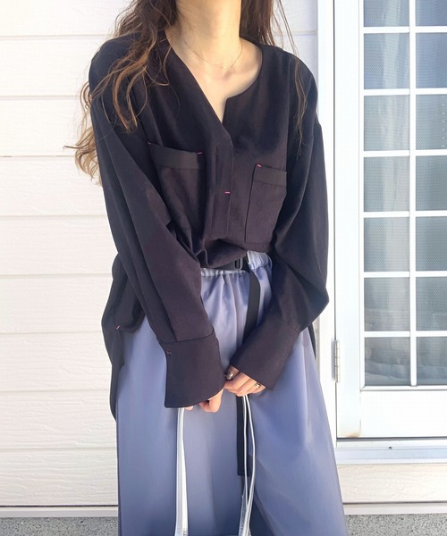 Q（キュー）の「スエードタッチオーバーシャツ（シャツ/ブラウス・レディース・ブラック/ベージュ・MEDIUM）」の3枚目の写真