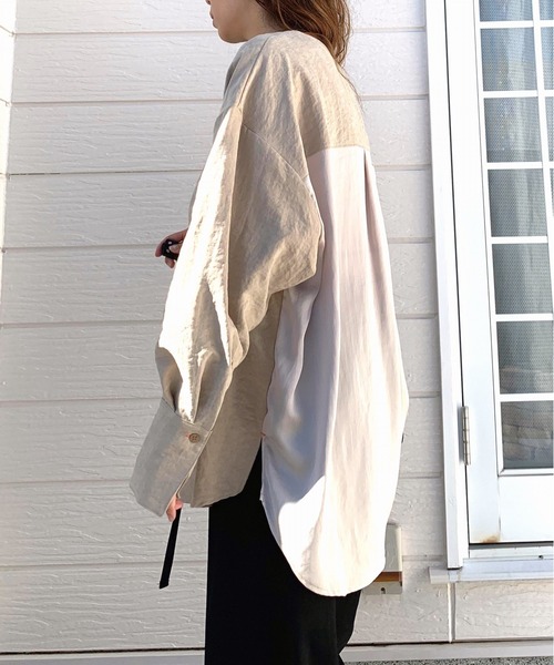 Q（キュー）の「スエードタッチオーバーシャツ（シャツ/ブラウス・レディース・ブラック/ベージュ・MEDIUM）」の8枚目の写真