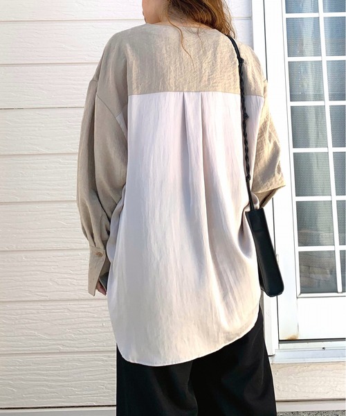 Q（キュー）の「スエードタッチオーバーシャツ（シャツ/ブラウス・レディース・ブラック/ベージュ・MEDIUM）」の9枚目の写真