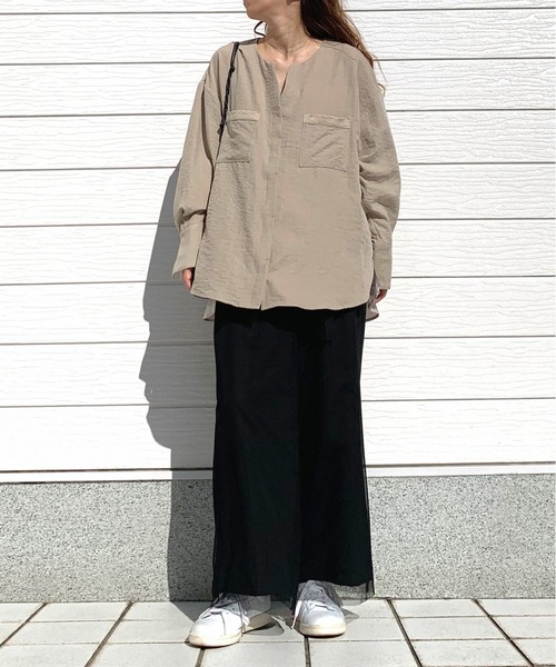 Q（キュー）の「スエードタッチオーバーシャツ（シャツ/ブラウス・レディース・ブラック/ベージュ・MEDIUM）」の10枚目の写真