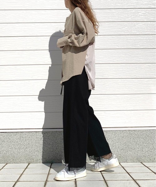 Q（キュー）の「スエードタッチオーバーシャツ（シャツ/ブラウス・レディース・ブラック/ベージュ・MEDIUM）」の11枚目の写真