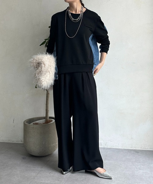 DouDou（ドゥドゥ）の「【WEB限定】デニム×カットソープルオーバー（Tシャツ/カットソー・レディース・ブラック/グレー・FREE）」の11枚目の写真