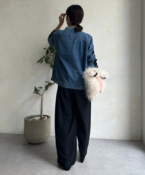 DouDou（ドゥドゥ）の「【WEB限定】デニム×カットソープルオーバー（Tシャツ/カットソー・レディース・ブラック/グレー・FREE）」の12枚目の写真