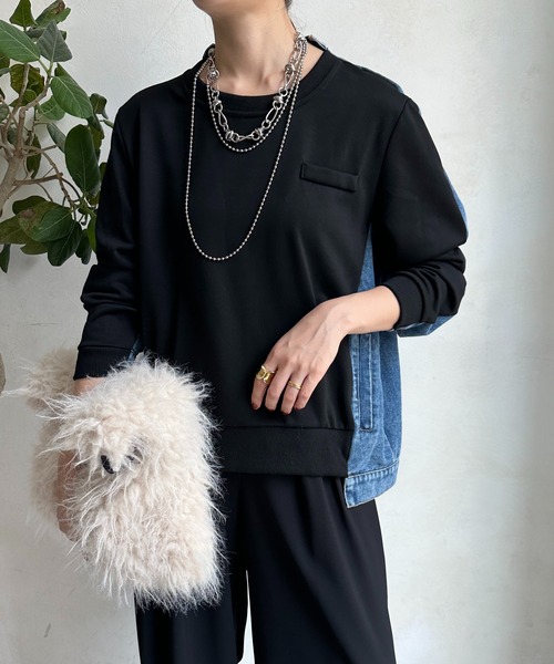 DouDou（ドゥドゥ）の「【WEB限定】デニム×カットソープルオーバー（Tシャツ/カットソー・レディース・ブラック/グレー・FREE）」の13枚目の写真