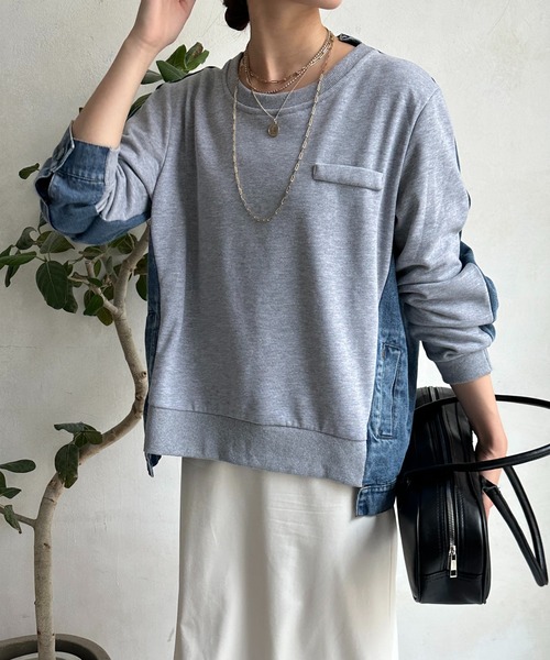 DouDou（ドゥドゥ）の「【WEB限定】デニム×カットソープルオーバー（Tシャツ/カットソー・レディース・ブラック/グレー・FREE）」の22枚目の写真