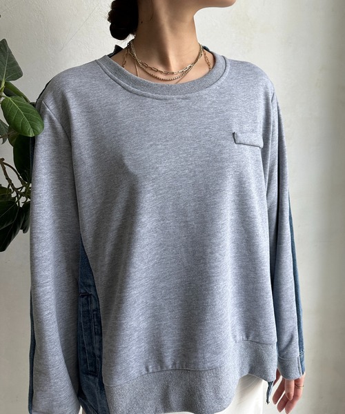 DouDou（ドゥドゥ）の「【WEB限定】デニム×カットソープルオーバー（Tシャツ/カットソー・レディース・ブラック/グレー・FREE）」の3枚目の写真