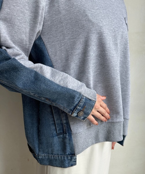 DouDou（ドゥドゥ）の「【WEB限定】デニム×カットソープルオーバー（Tシャツ/カットソー・レディース・ブラック/グレー・FREE）」の5枚目の写真