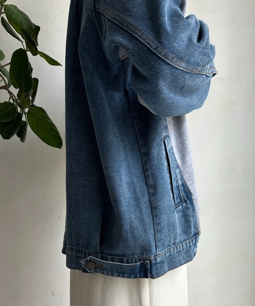 DouDou（ドゥドゥ）の「【WEB限定】デニム×カットソープルオーバー（Tシャツ/カットソー・レディース・ブラック/グレー・FREE）」の6枚目の写真